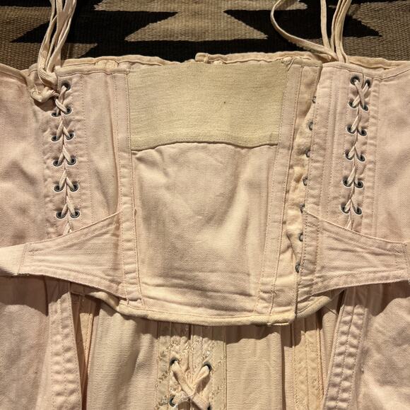 Vintage 1920's Camp Fan Lace Corset Peach Pink Antique Girdle Canvas Rare - Picture 16 of 16